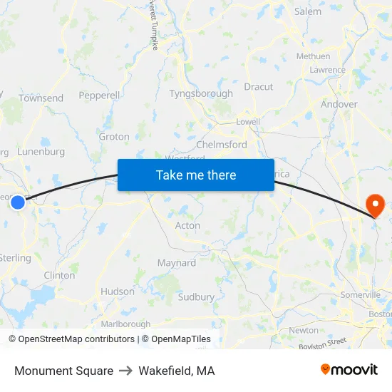 Monument Square to Wakefield, MA map
