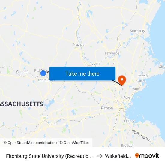 Fitchburg State University (Recreation Center) to Wakefield, MA map