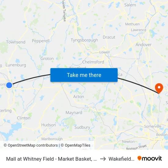 Mall at Whitney Field - Market Basket, Leominster to Wakefield, MA map