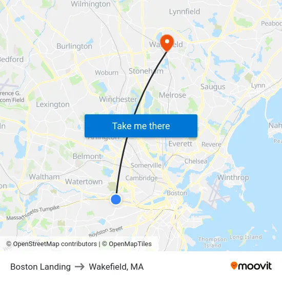 Boston Landing to Wakefield, MA map
