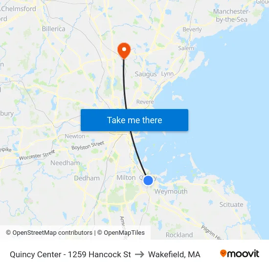 Quincy Center - 1259 Hancock St to Wakefield, MA map