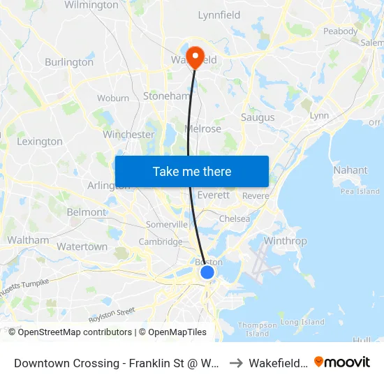 Downtown Crossing - Franklin St @ Washington St to Wakefield, MA map