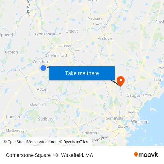 Cornerstone Square to Wakefield, MA map