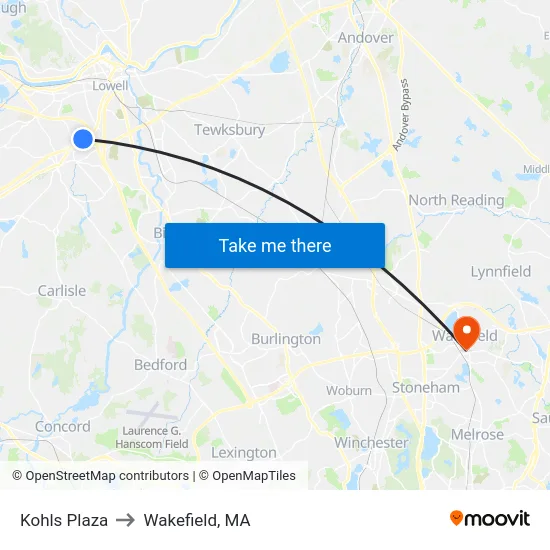 Kohls Plaza to Wakefield, MA map