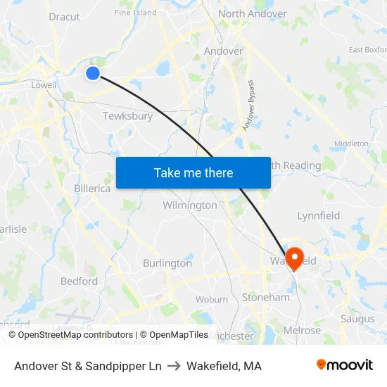 Andover St & Sandpipper Ln to Wakefield, MA map