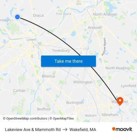 Lakeview Ave & Mammoth Rd to Wakefield, MA map