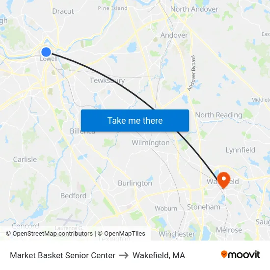 Market Basket Senior Center to Wakefield, MA map