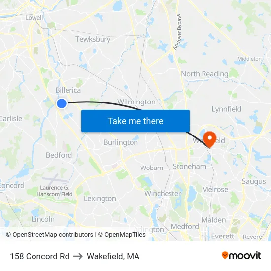 158 Concord Rd to Wakefield, MA map