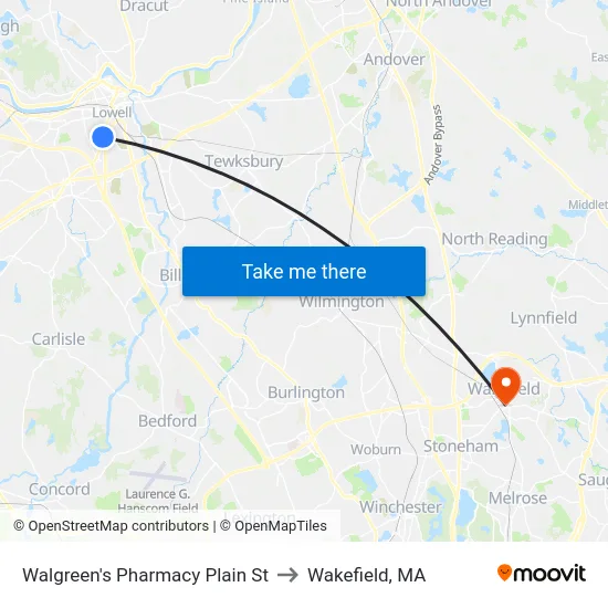 Walgreen's Pharmacy Plain St to Wakefield, MA map