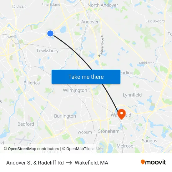Andover St & Radcliff Rd to Wakefield, MA map