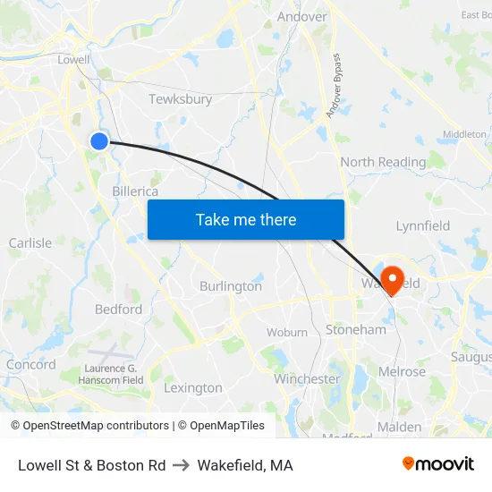 Lowell St & Boston Rd to Wakefield, MA map