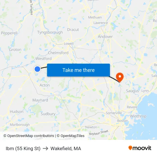 Ibm (55 King St) to Wakefield, MA map