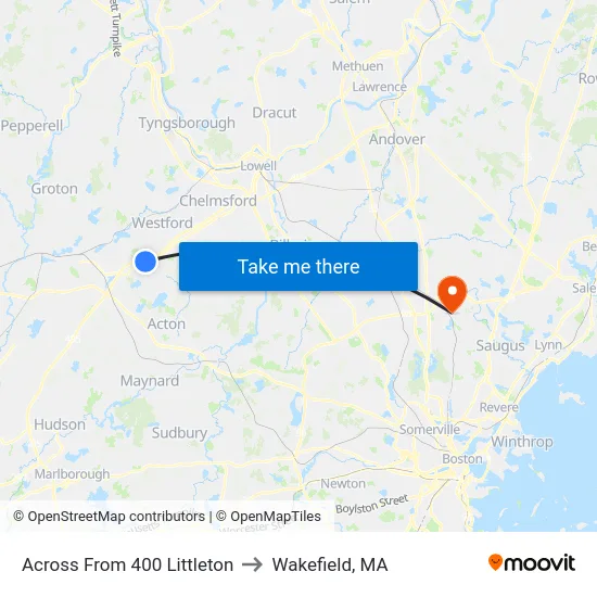 Across From 400 Littleton to Wakefield, MA map