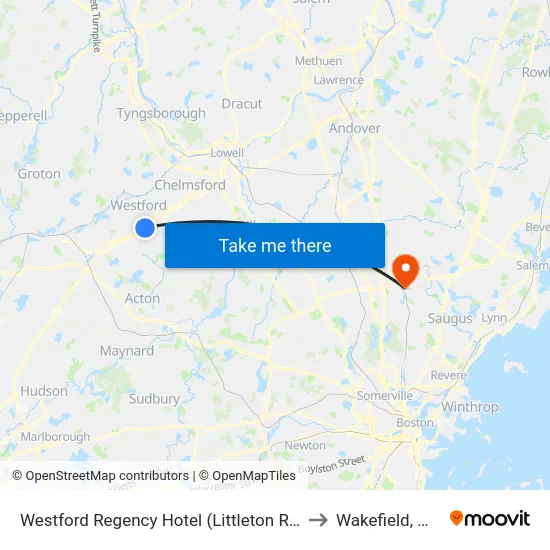 Westford Regency Hotel (Littleton Rd) to Wakefield, MA map