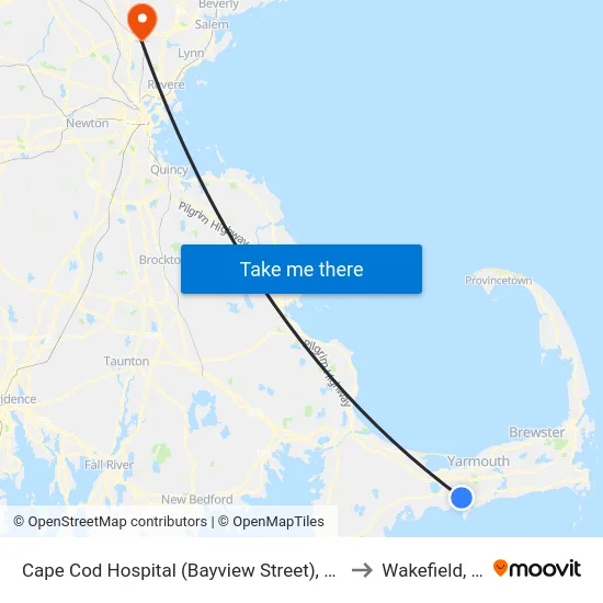 Cape Cod Hospital (Bayview Street), Hyannis to Wakefield, MA map
