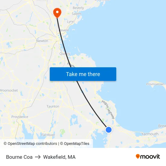 Bourne Coa to Wakefield, MA map
