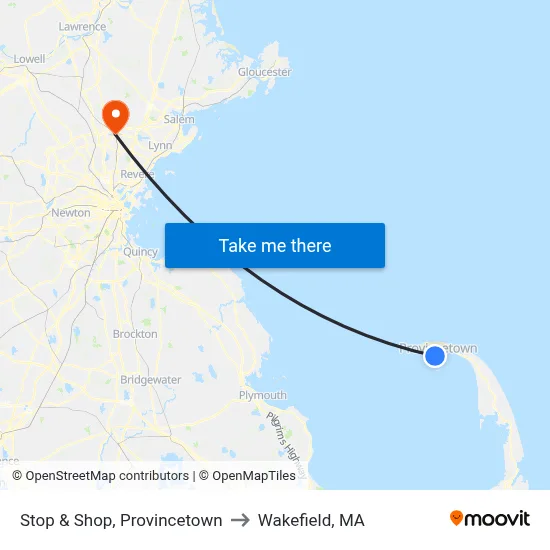 Stop & Shop, Provincetown to Wakefield, MA map