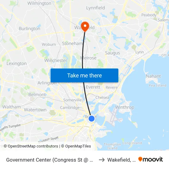 Government Center (Congress St @ North St) to Wakefield, MA map
