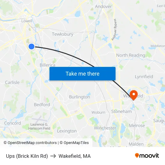 Ups (Brick Kiln Rd) to Wakefield, MA map