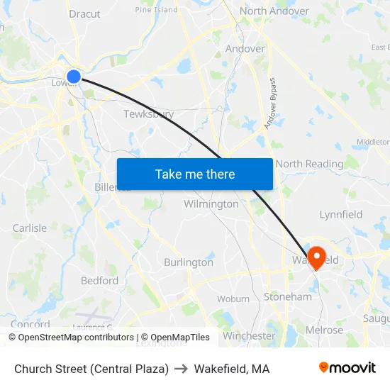 Church Street (Central Plaza) to Wakefield, MA map