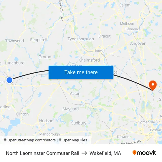 North Leominster Commuter Rail to Wakefield, MA map