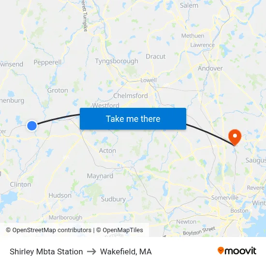 Shirley Mbta Station to Wakefield, MA map