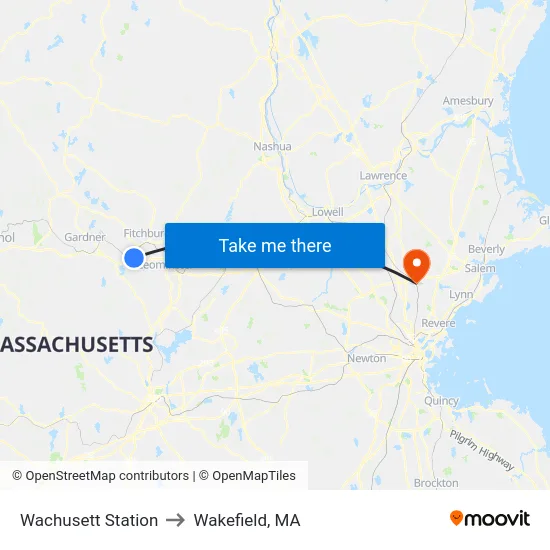 Wachusett Station to Wakefield, MA map