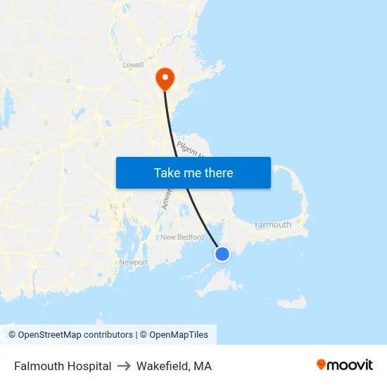 Falmouth Hospital to Wakefield, MA map