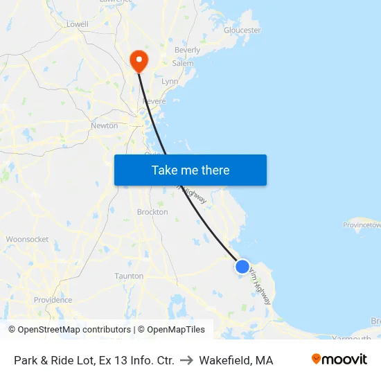 Park & Ride Lot, Ex 13 Info. Ctr. to Wakefield, MA map