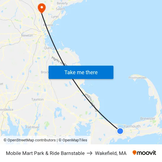Mobile Mart Park & Ride Barnstable to Wakefield, MA map
