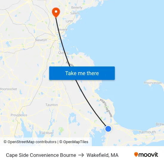 Cape Side Convenience Bourne to Wakefield, MA map