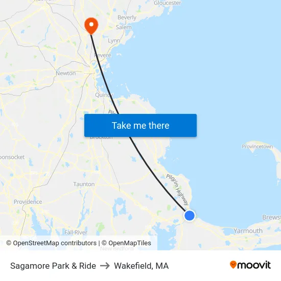 Sagamore Park & Ride to Wakefield, MA map