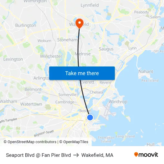 Seaport Blvd @ Fan Pier Blvd to Wakefield, MA map
