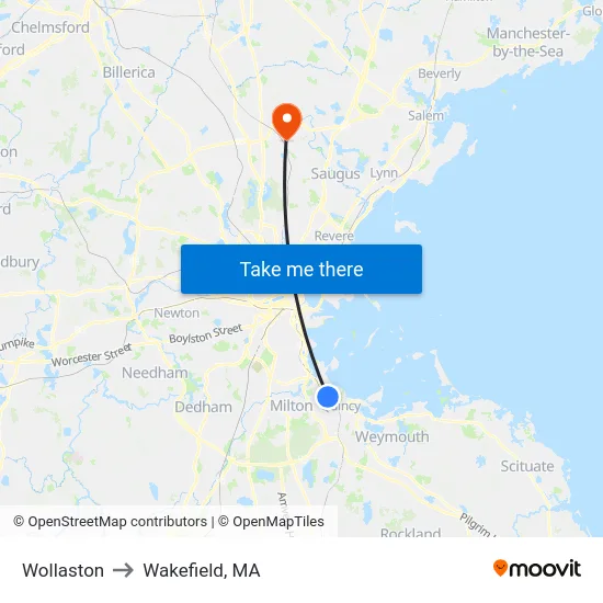 Wollaston to Wakefield, MA map
