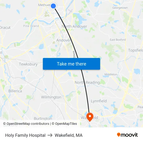 Holy Family Hospital to Wakefield, MA map