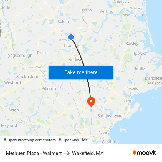 Methuen Plaza - Walmart to Wakefield, MA map