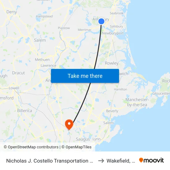 Nicholas J. Costello Transportation Center to Wakefield, MA map