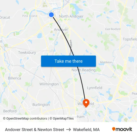 Andover Street & Newton Street to Wakefield, MA map
