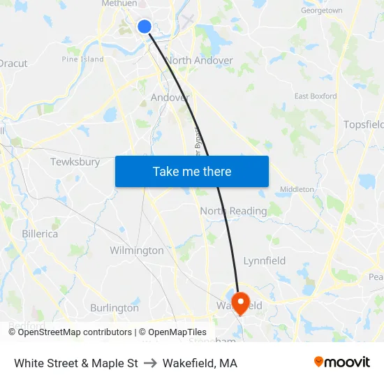 White Street & Maple St to Wakefield, MA map