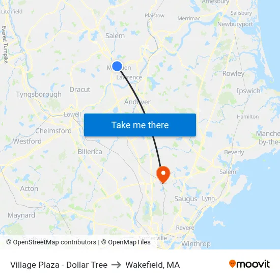Village Plaza - Dollar Tree to Wakefield, MA map