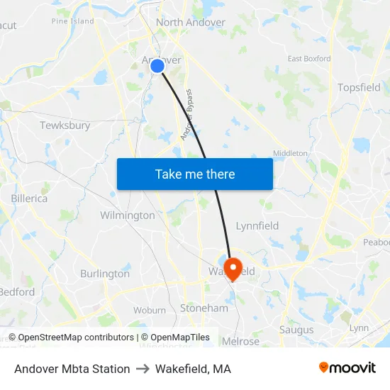 Andover Mbta Station to Wakefield, MA map