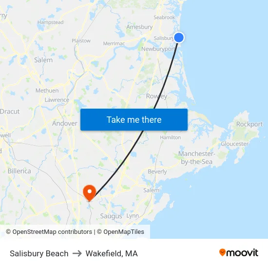 Salisbury Beach to Wakefield, MA map