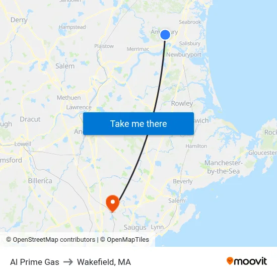 Al Prime Gas to Wakefield, MA map