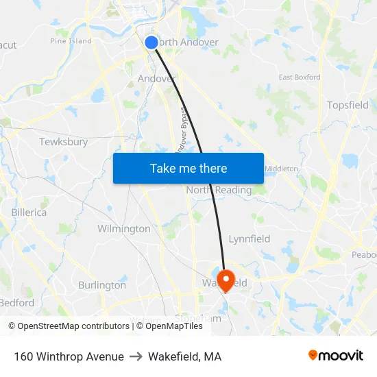160 Winthrop Avenue to Wakefield, MA map