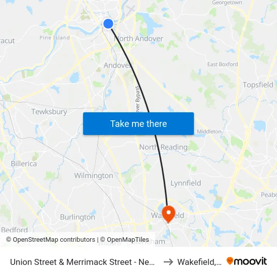 Union Street & Merrimack Street - New Balance to Wakefield, MA map