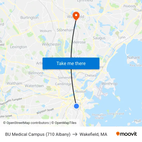 BU Medical Campus (710 Albany) to Wakefield, MA map
