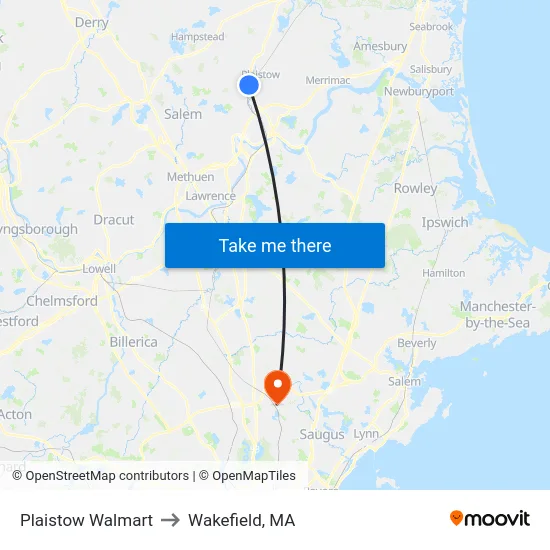 Plaistow Walmart to Wakefield, MA map