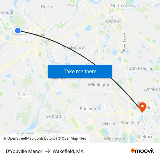 D'Youville Manor to Wakefield, MA map