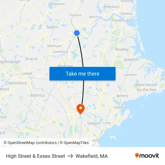 High Street & Essex Street to Wakefield, MA map