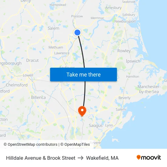 Hilldale Avenue & Brook Street to Wakefield, MA map